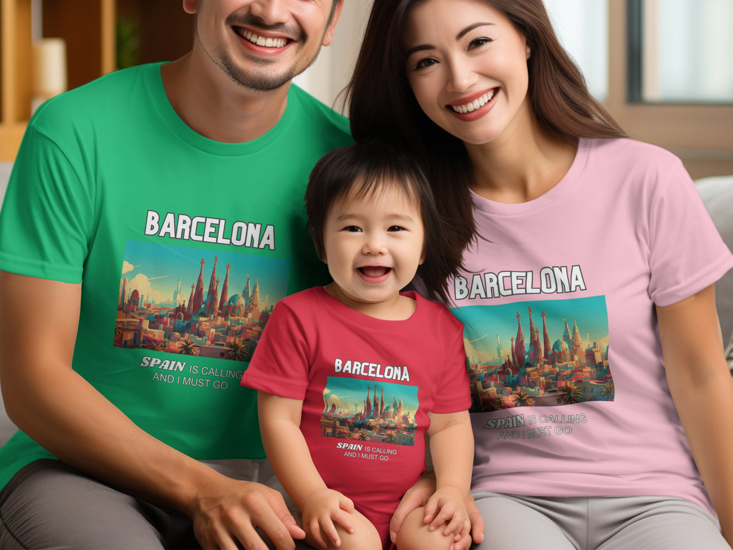 Barcelona Spain is Calling Travel Day T-Shirt for Men, Women, Kids & Babies. Family Matching Set, Family Traveling Day T-shirt, Spain Trip