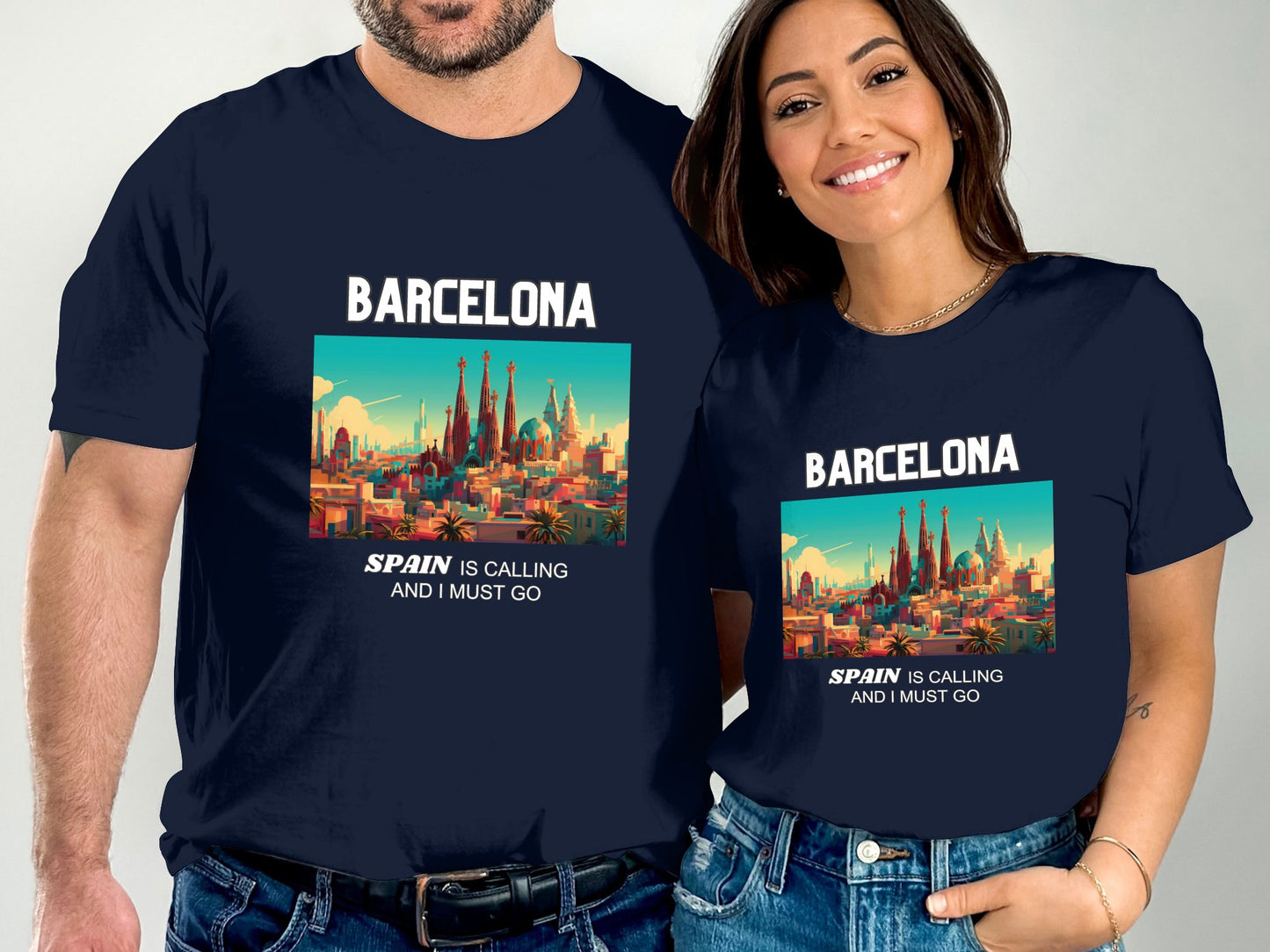 Barcelona Spain is Calling Travel Day T-Shirt for Men, Women, Kids & Babies. Family Matching Set, Family Traveling Day T-shirt, Spain Trip