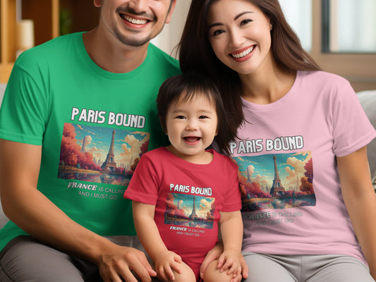 Paris Bound France is Calling Travel Day T-Shirt for Men, Women, Kids & Babies. Family Matching Set, Family Traveling Day T-shirt Paris Trip